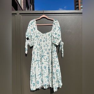 Agua Bendita x Target Women’s Deep Sea Print Sleeve Mini Dress Cream/Blue